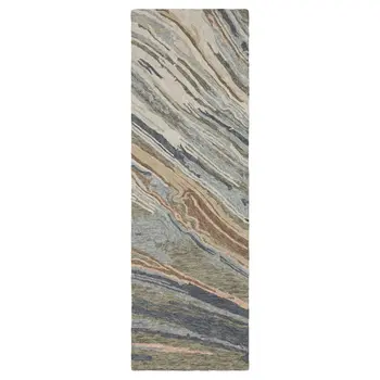 8' Gray And Blue Wool Abstract Hand Tufted Runner Rug