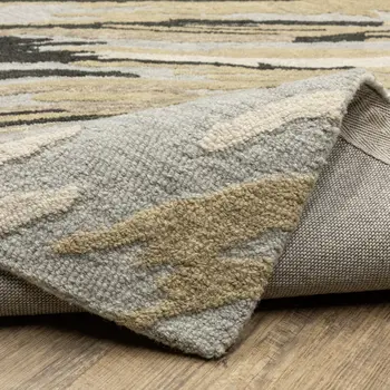 8' Gray And Gold Wool Abstract Hand Tufted Runner Rug