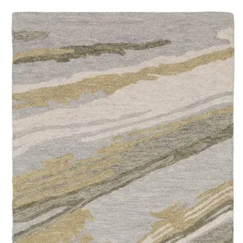 8' Gray And Gold Wool Abstract Hand Tufted Runner Rug