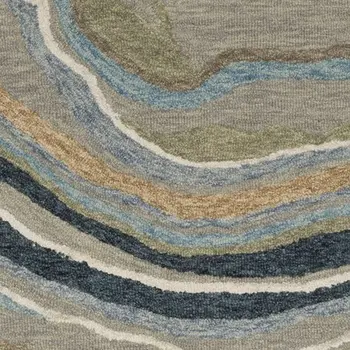 8' Gray And Blue Wool Abstract Hand Tufted Runner Rug
