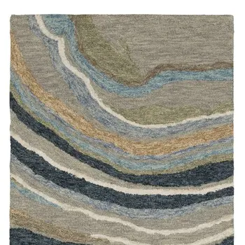 8' Gray And Blue Wool Abstract Hand Tufted Runner Rug
