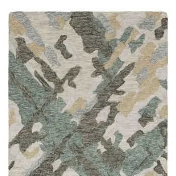 8' Gray And Teal Wool Abstract Hand Tufted Runner Rug