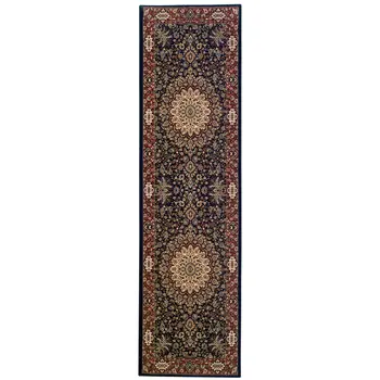 8' Blue And Red Oriental Runner Rug