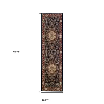 8' Blue And Red Oriental Runner Rug