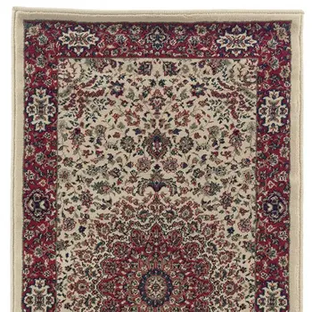 8' Ivory And Red Oriental Runner Rug