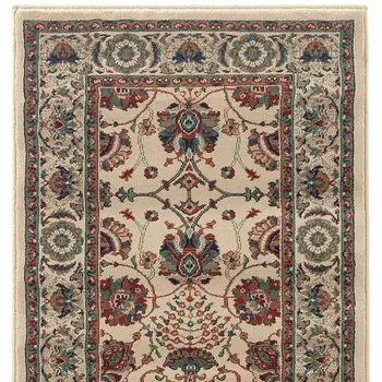 8' Ivory And Red Floral Runner Rug