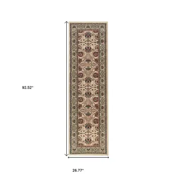 8' Ivory And Red Floral Runner Rug