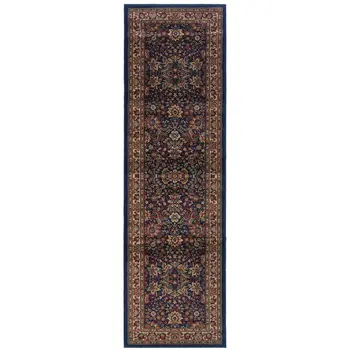 8' Blue And Red Oriental Runner Rug