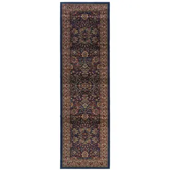 8' Blue And Red Oriental Runner Rug