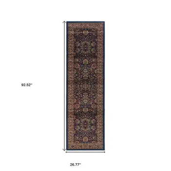 8' Blue And Red Oriental Runner Rug