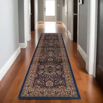 8' Blue And Red Oriental Runner Rug