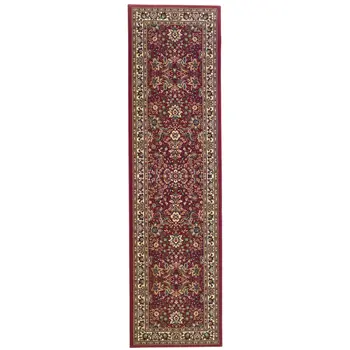 8' Red And Ivory Oriental Runner Rug