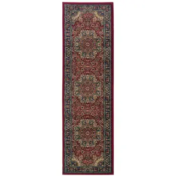 8' Red And Blue Oriental Runner Rug