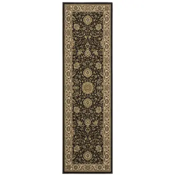 8' Brown And Ivory Oriental Runner Rug