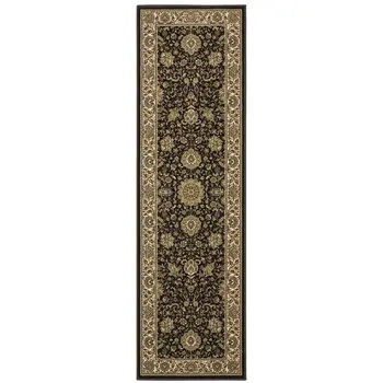 8' Brown And Ivory Oriental Runner Rug