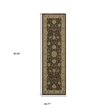 8' Brown And Ivory Oriental Runner Rug
