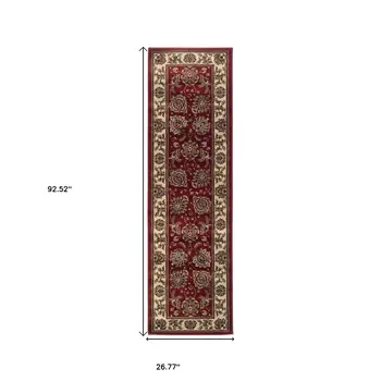 8' Red And Ivory Oriental Runner Rug