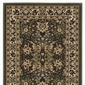 8' Green And Ivory Oriental Runner Rug