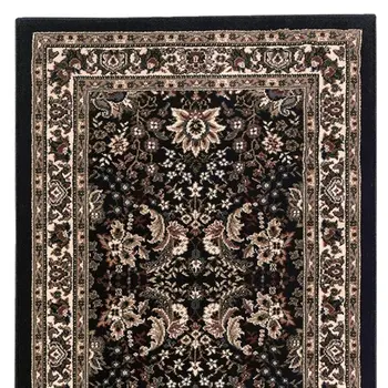 8' Black And Ivory Oriental Runner Rug