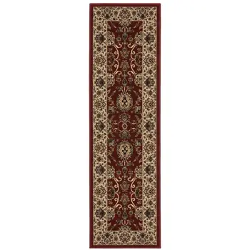 8' Red And Ivory Oriental Runner Rug