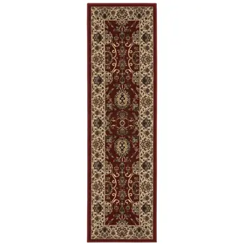 8' Red And Ivory Oriental Runner Rug