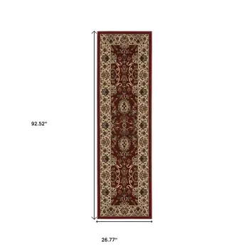 8' Red And Ivory Oriental Runner Rug