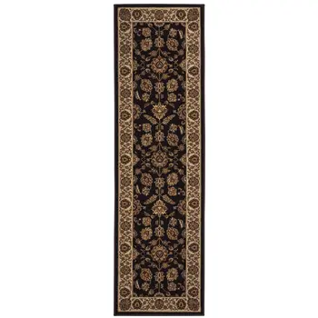 8' Brown And Ivory Oriental Runner Rug