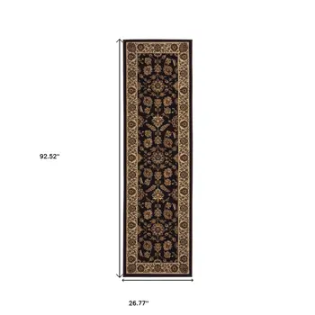 8' Brown And Ivory Oriental Runner Rug