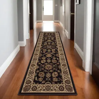 8' Brown And Ivory Oriental Runner Rug