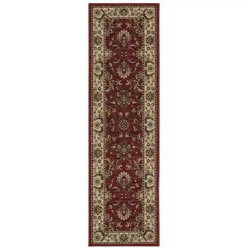 8' Red And Ivory Oriental Runner Rug