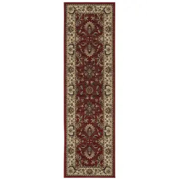 8' Red And Ivory Oriental Runner Rug