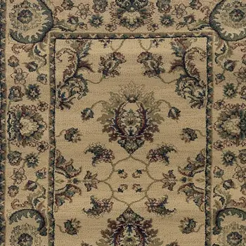 8' Ivory And Green Oriental Runner Rug