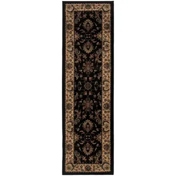 8' Black And Ivory Oriental Runner Rug