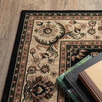 8' Black And Ivory Oriental Runner Rug