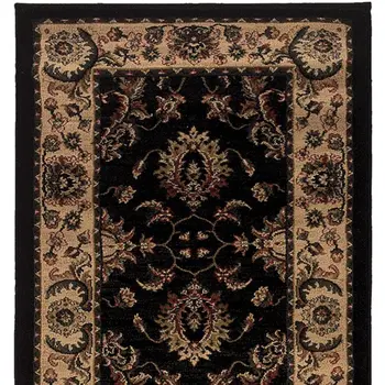 8' Black And Ivory Oriental Runner Rug