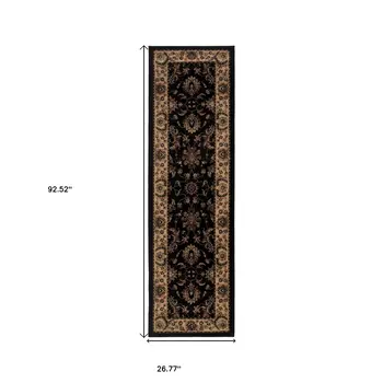 8' Black And Ivory Oriental Runner Rug