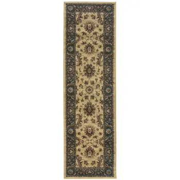 8' Ivory And Blue Oriental Runner Rug