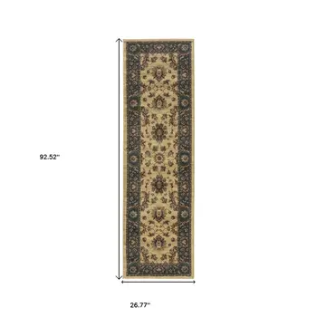 8' Ivory And Blue Oriental Runner Rug