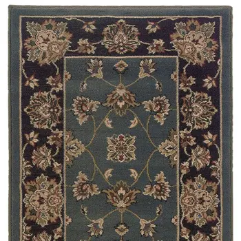 8' Blue And Black Floral Runner Rug