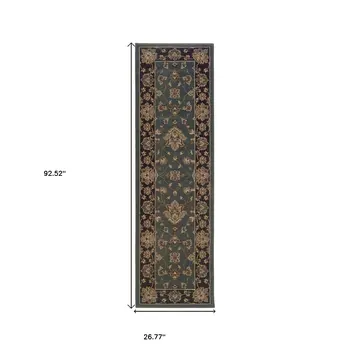 8' Blue And Black Floral Runner Rug