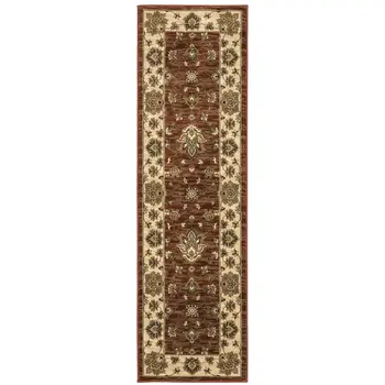 8' Red And Ivory Floral Runner Rug