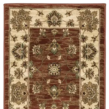 8' Red And Ivory Floral Runner Rug