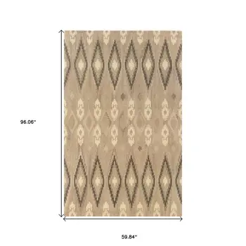 5' X 8' Beige And Ivory Wool Abstract Hand Tufted Area Rug