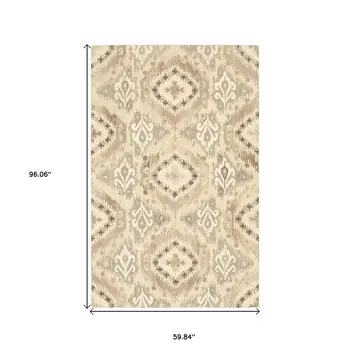 5' X 8' Beige And Ivory Wool Abstract Hand Tufted Area Rug