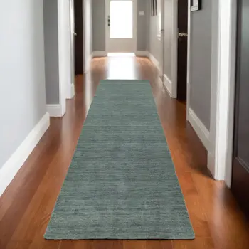 8' Light Blue Wool Hand Tufted Runner Rug
