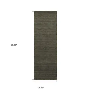 8' Charcoal Wool Hand Tufted Runner Rug