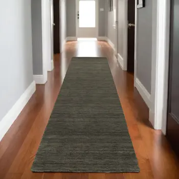 8' Charcoal Wool Hand Tufted Runner Rug