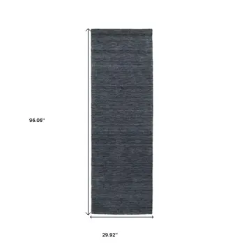 8' Navy Blue Wool Hand Tufted Runner Rug