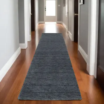 8' Navy Blue Wool Hand Tufted Runner Rug