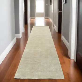 8' Beige Wool Hand Tufted Runner Rug